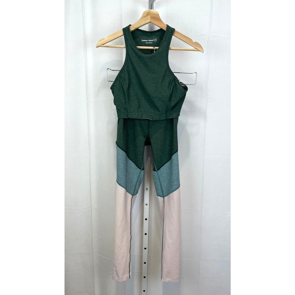 OUTDOOR VOICES Size S Two Piece Set Tank Top Leggings Colorblock Green Blush